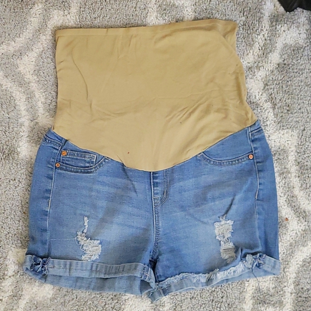 Maternity Light Distressed Shorts